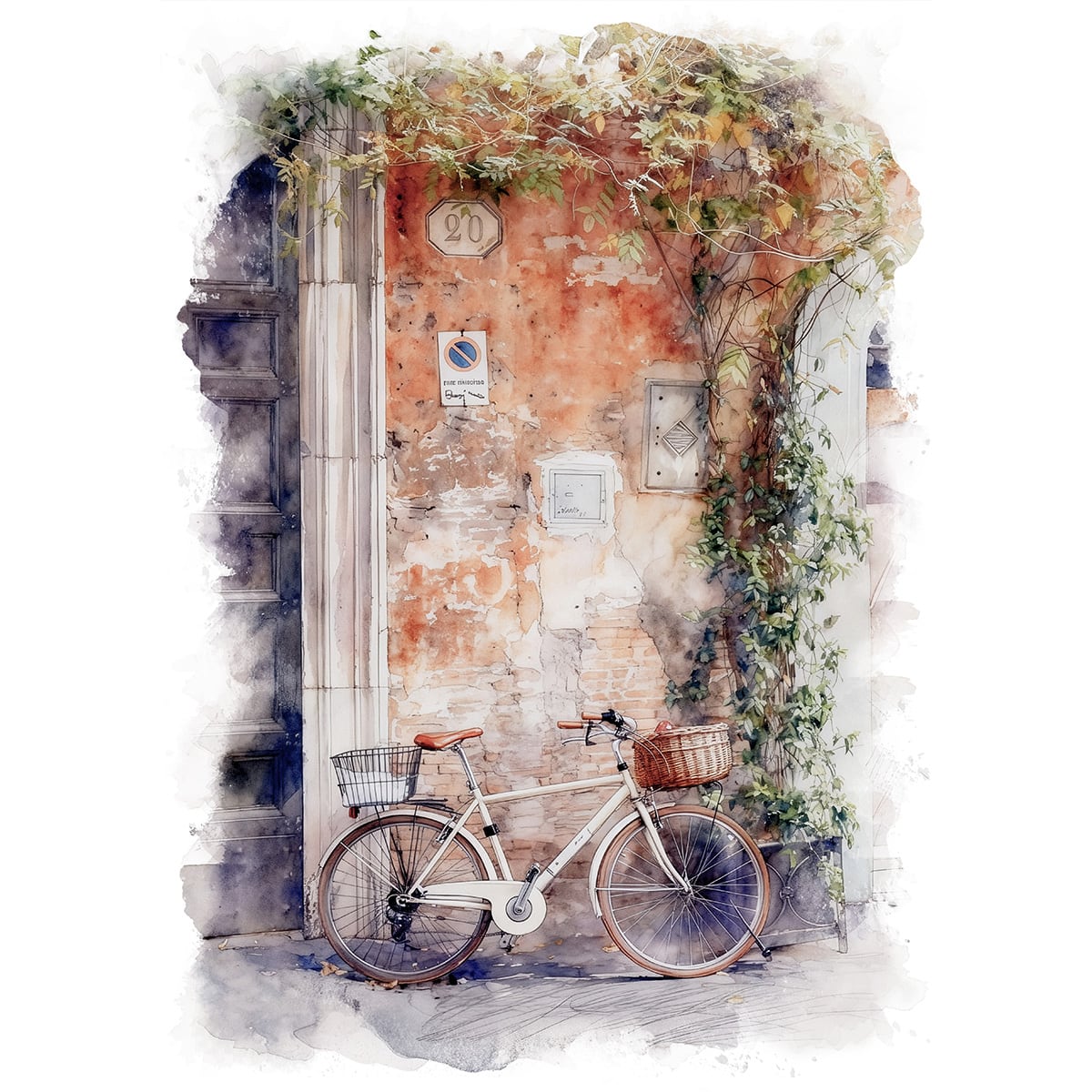 絵画 街の風景画 イタリア ローマの自転車 インテリアアート額付き