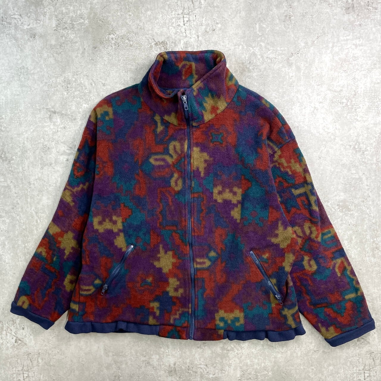 90年代 USA製 LANDS' END ランズエンド 総柄 フリースジャケット