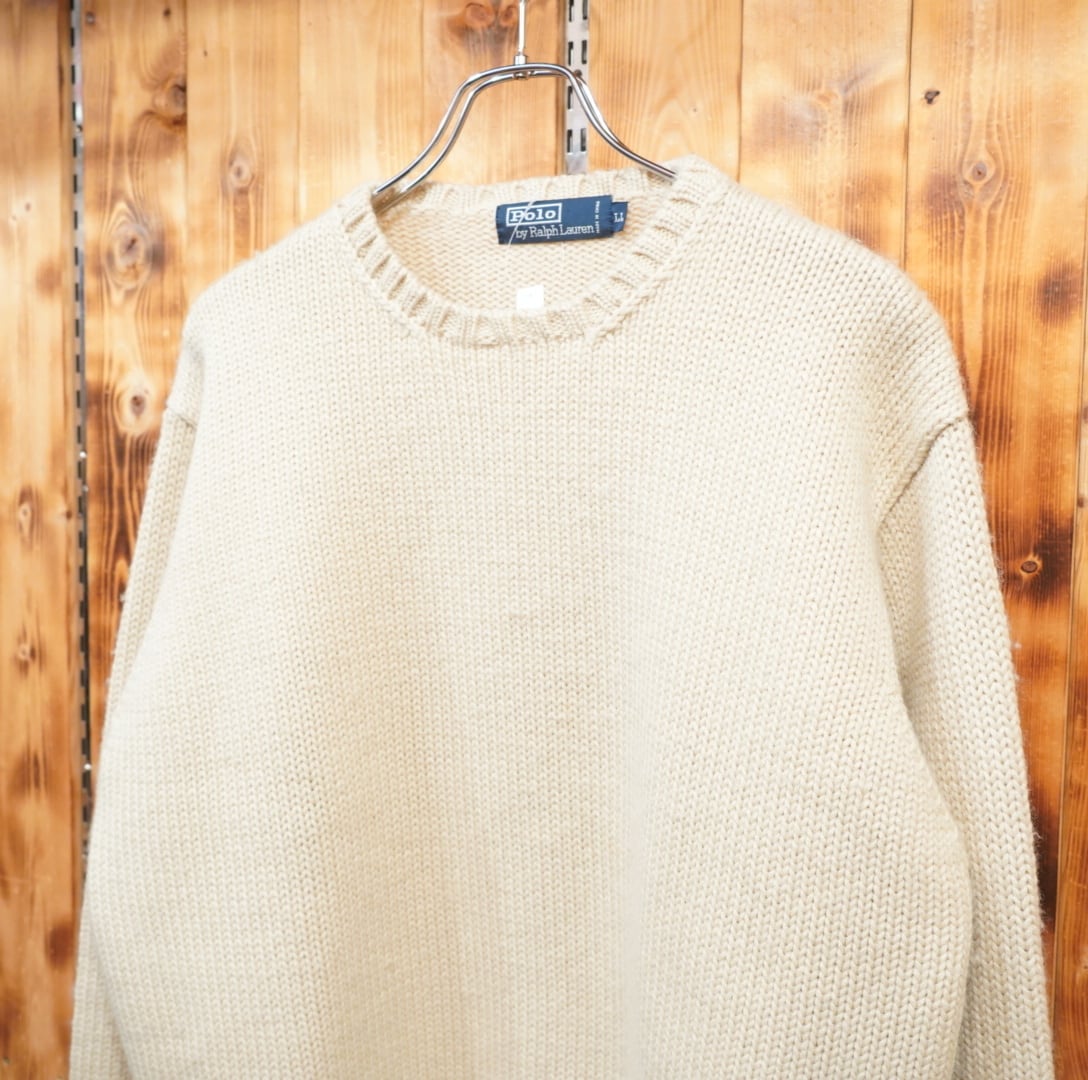 90s ralphlauren ポニー無し 厚手ウール100% クルーネックニット LL