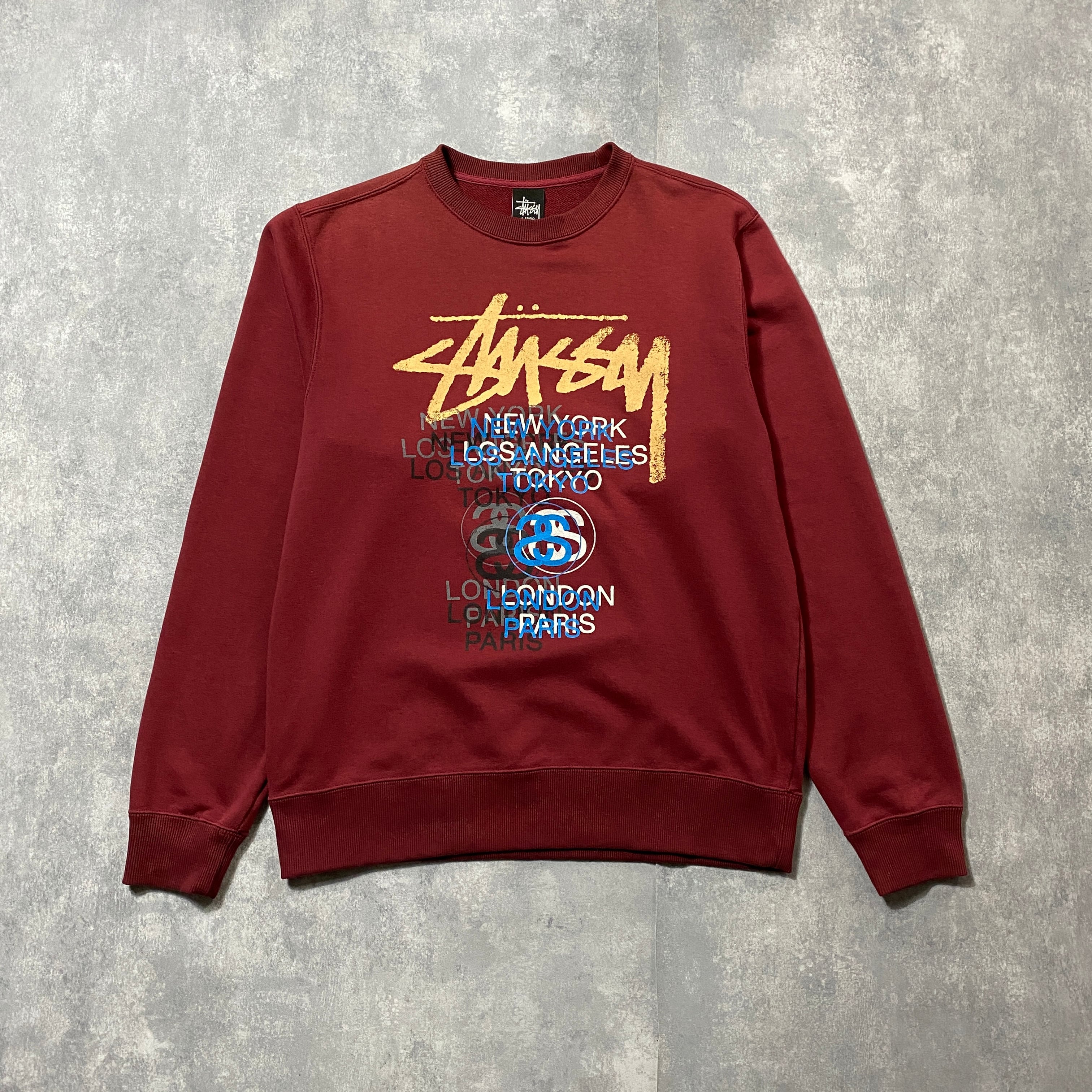 stussy ステューシー ワールドツアー 両面プリント ワインレッド