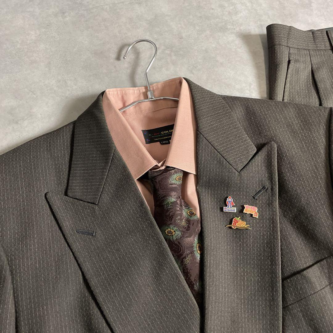 90s ヴィンテージ スーツ ダブル セットアップ 成人式vol.117茶ピンク