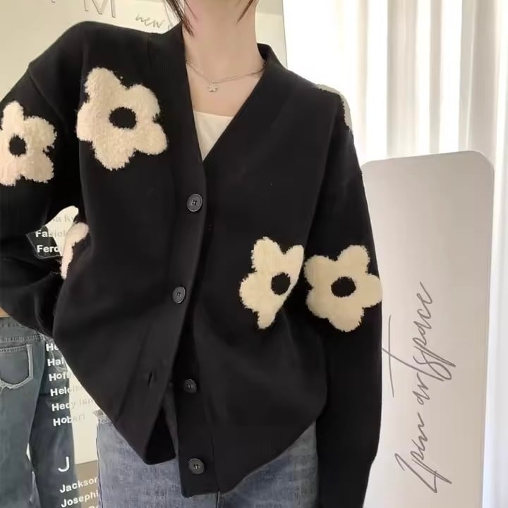 ふんわり 【花柄カーディガン】オーバーサイズフラワーニット