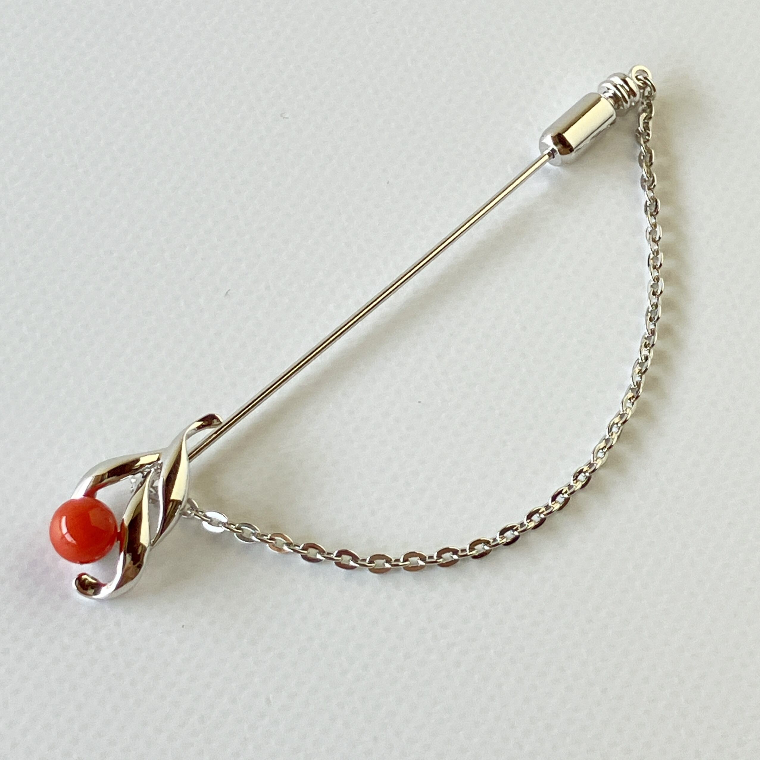 赤珊瑚 ピンブローチ チェーン付 SV fb-25 | ワールドコーラル