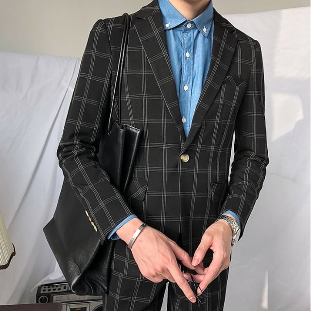 予約販売】メンズ セットアップ スーツ チェック柄 グレンチェック