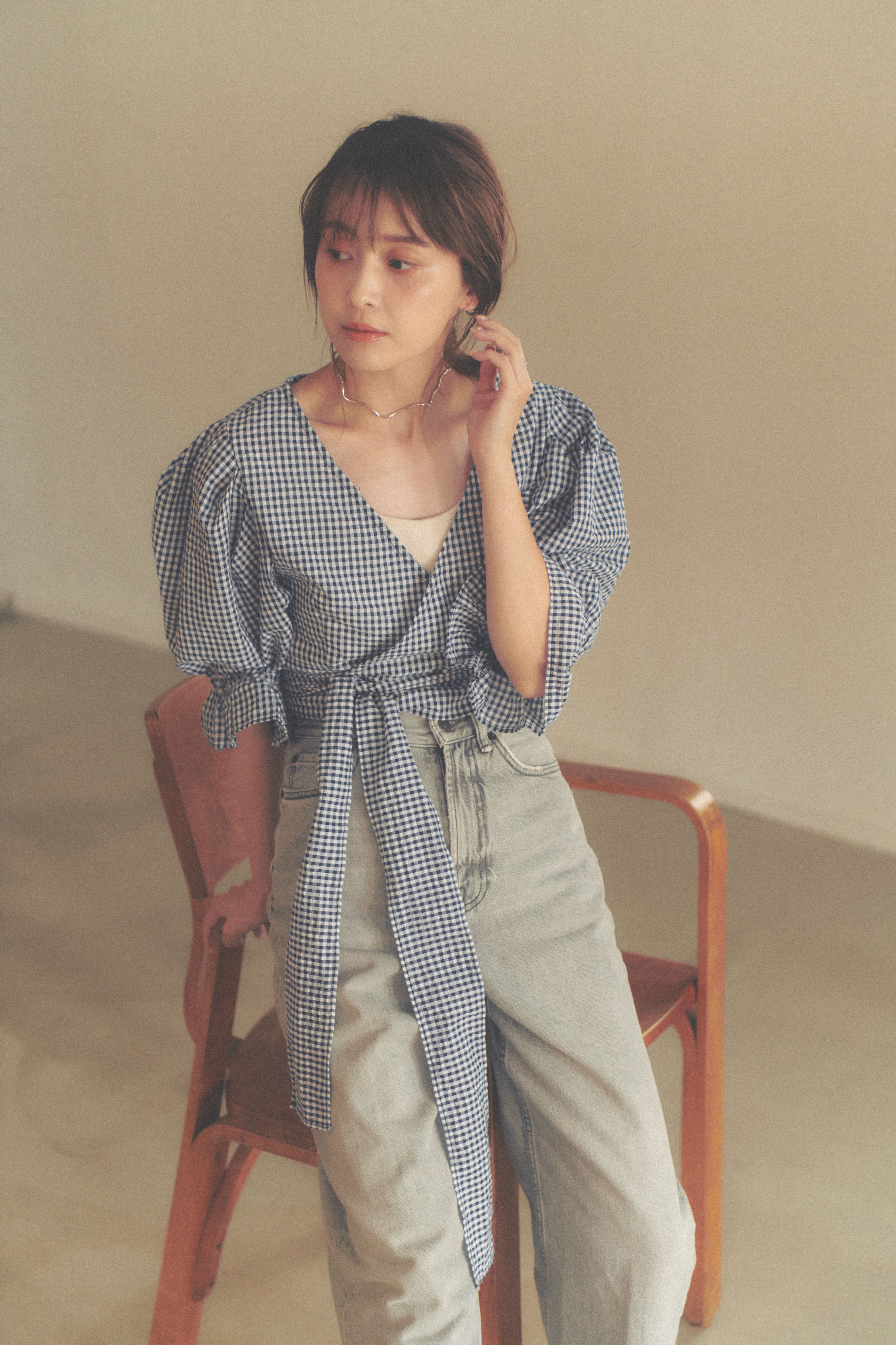 ギンガムチェック ブラウス｜ネイビー | tof`em online store