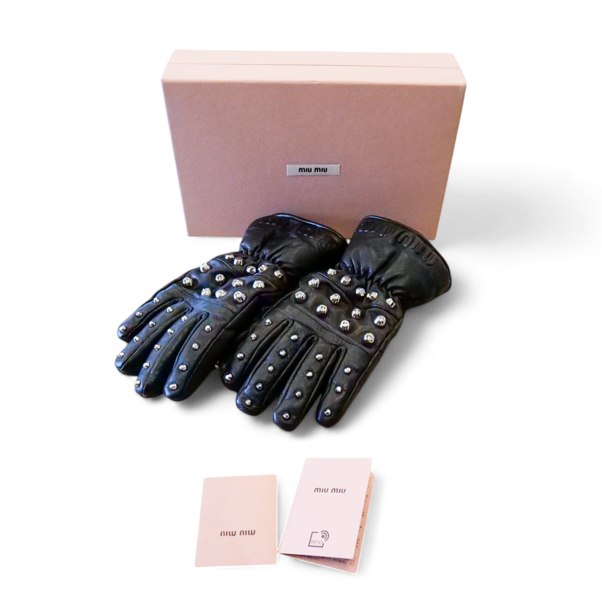miumiu ミュウミュウ レザー スタッズ グローブ 手袋 ブラック サイズ