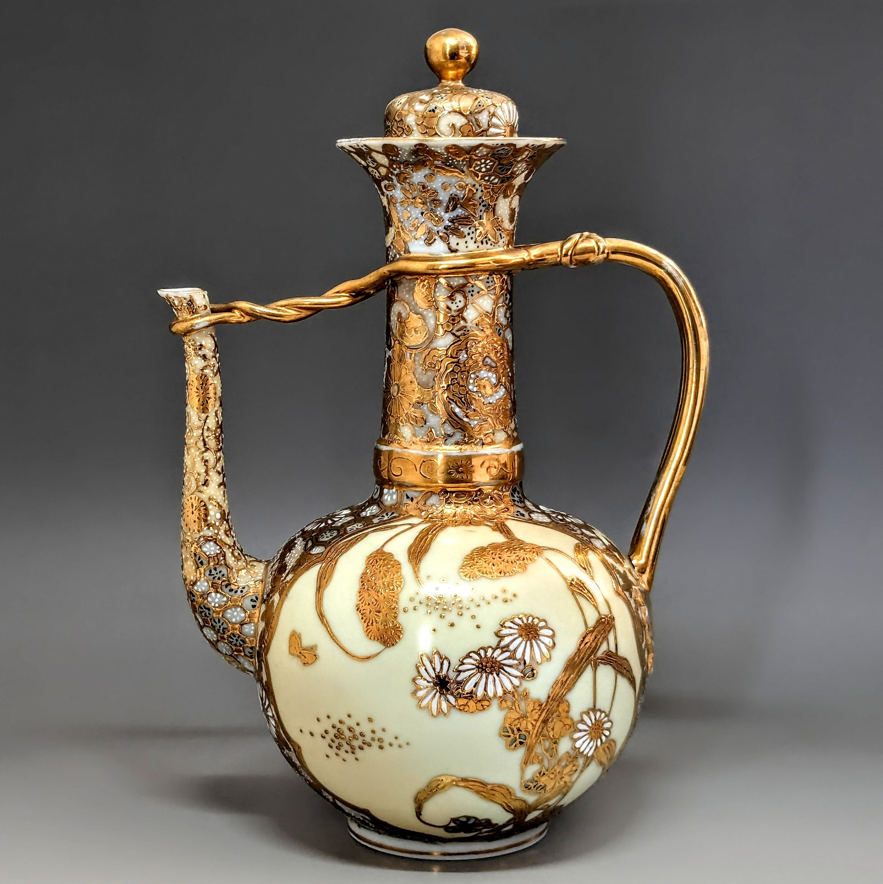 明治輸出品 瀬戸焼名工「加藤春光製」オールドニッポン 銘あり 水差し