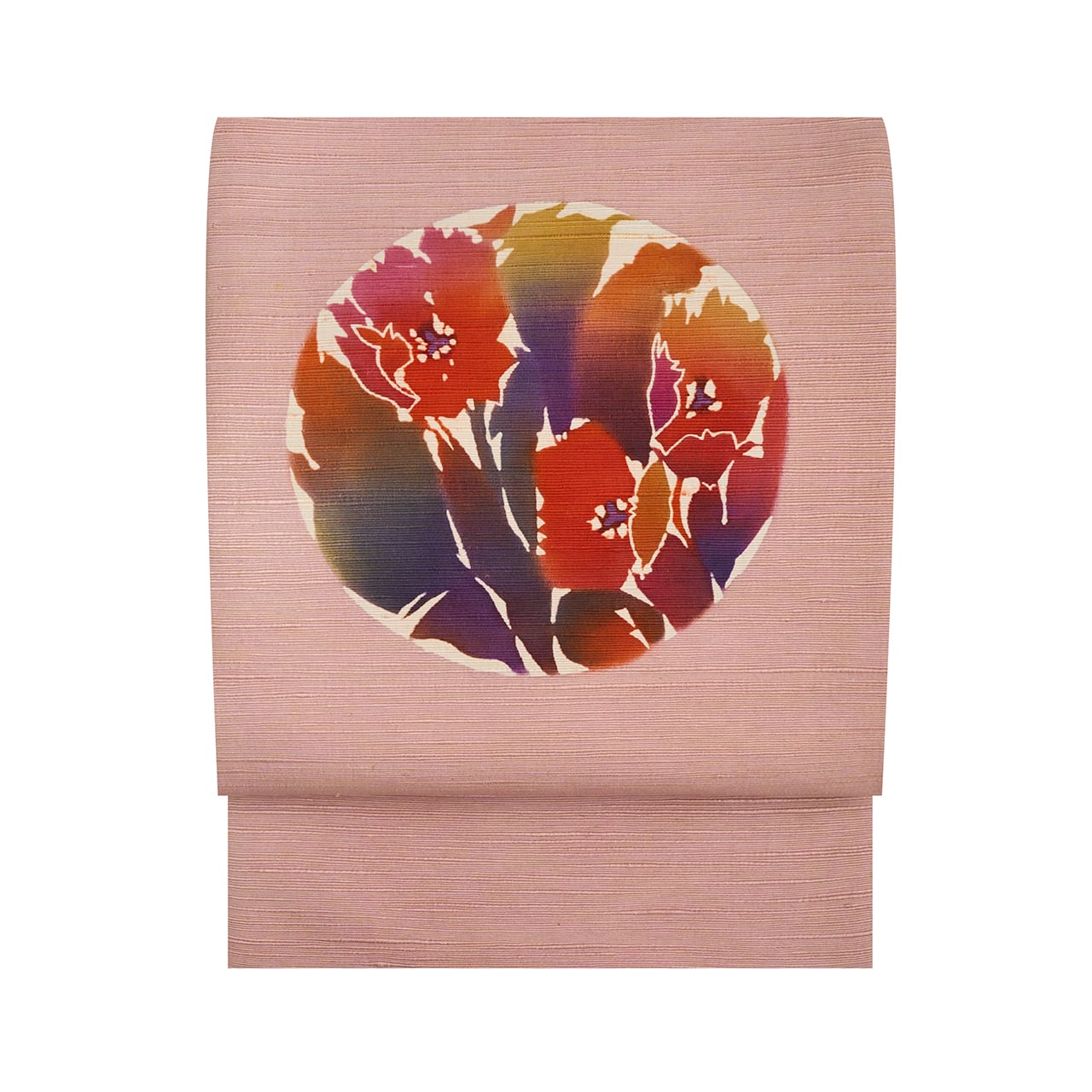 渋谷和子 丸に芥子の花模様 型絵染 名古屋帯【お仕立て上がり】 | かわの屋