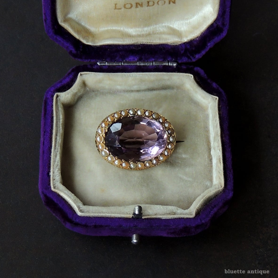 英国アンティークジュエリー 15ctゴールド 天然アメシスト 真珠 レース