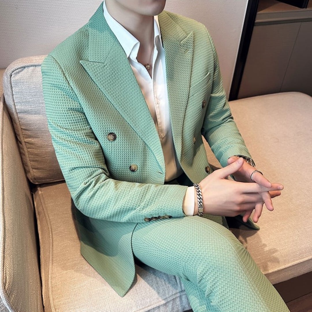 ブリティッシュ ワッフルダブルブレストスーツ ツーピース 4カラー