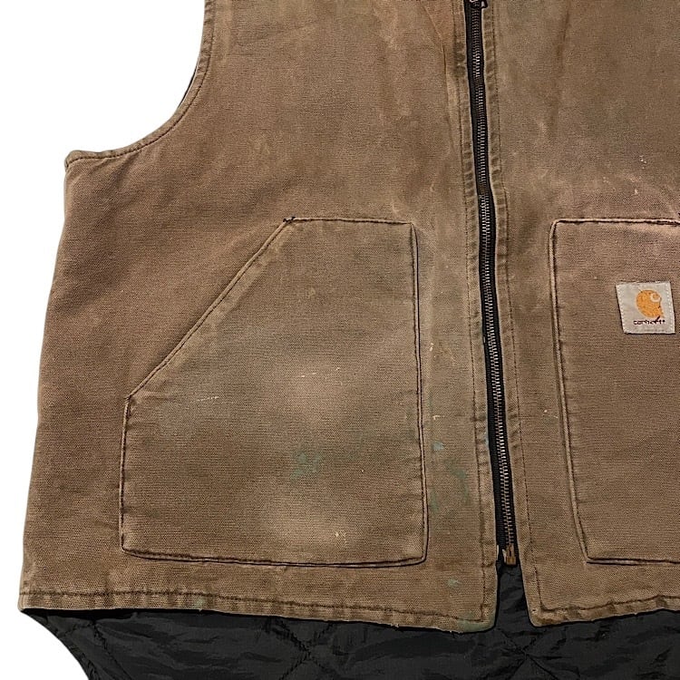 リアルフェード 90s カーハート ダックベスト 腰ゴム USA製 CHT茶系