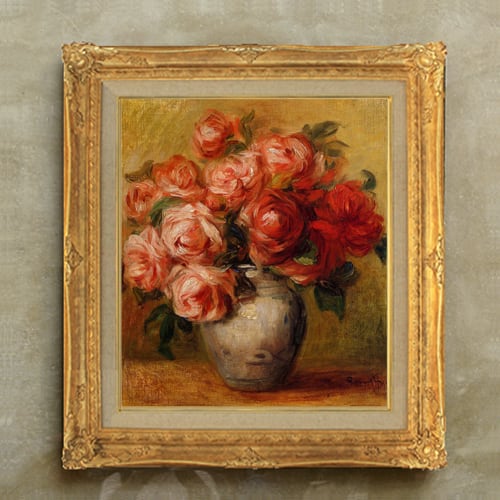 直筆仕上げ油絵 【ルノワール 】バラのある静物 F10 絵画 アート