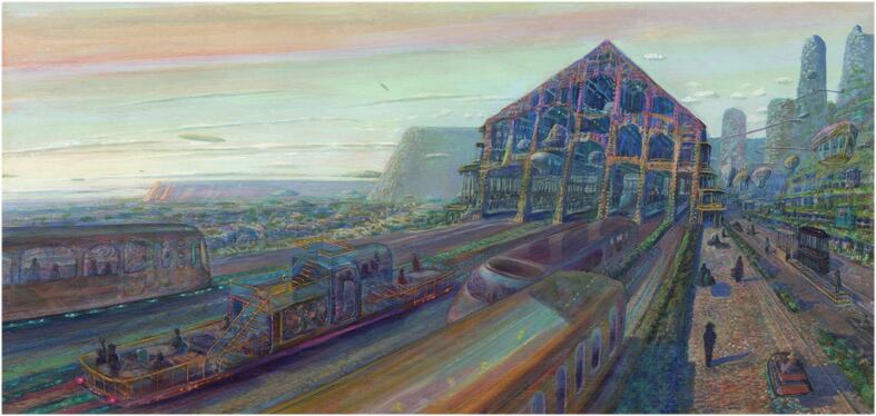 井上直久・絵本イバラードの旅より『駅前の夕暮れ』版画 | ART SPACE