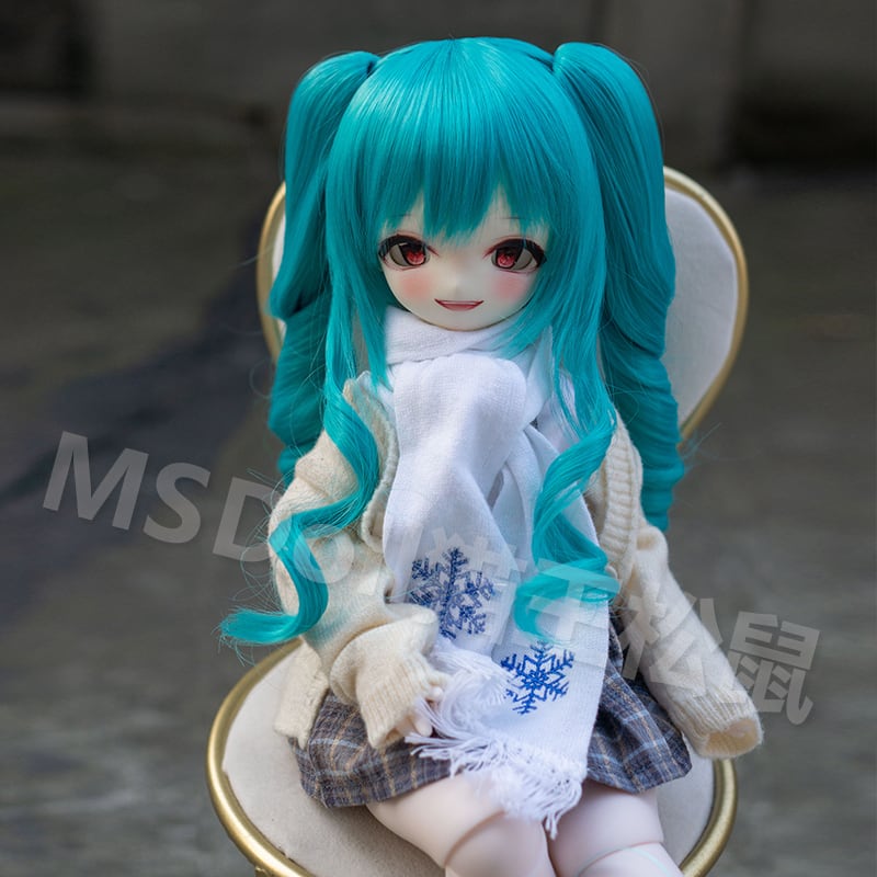 BJD ドール用 ウィッグ 高温糸 ツインテール ブルー SDサイズ人形用MS