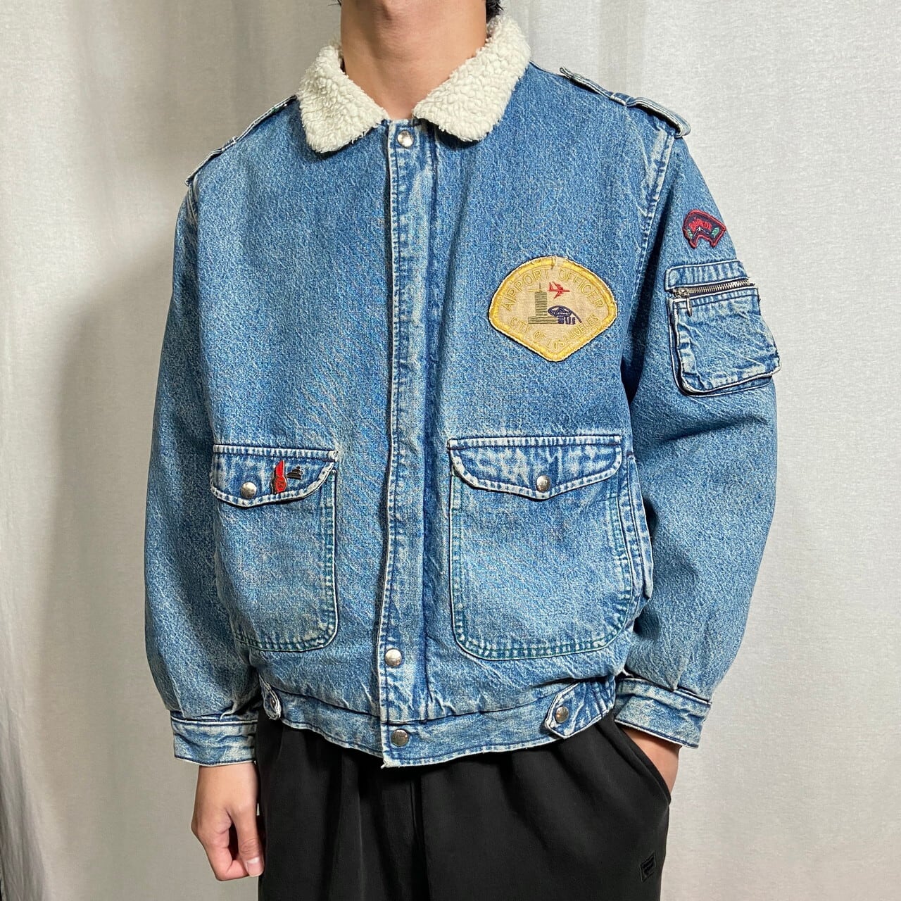 90年代 RIO GRANDE デニムボアジャケット ピンズ ワッペン メンズXL