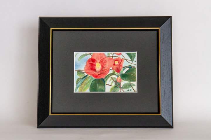 アクリル画 月と桔梗 アクリル画 月と桔梗