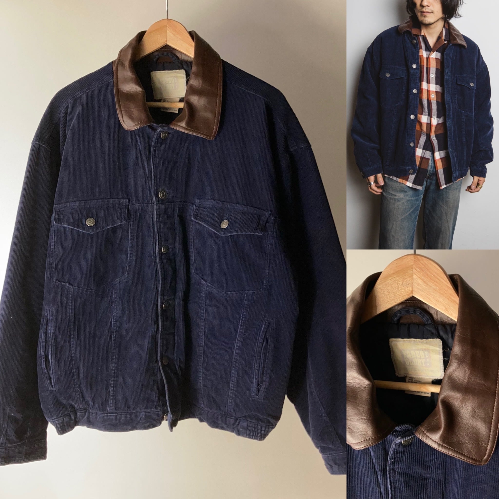 襟レザー コーデュロイジャケット ネイビー【1204A22】 | 【公式