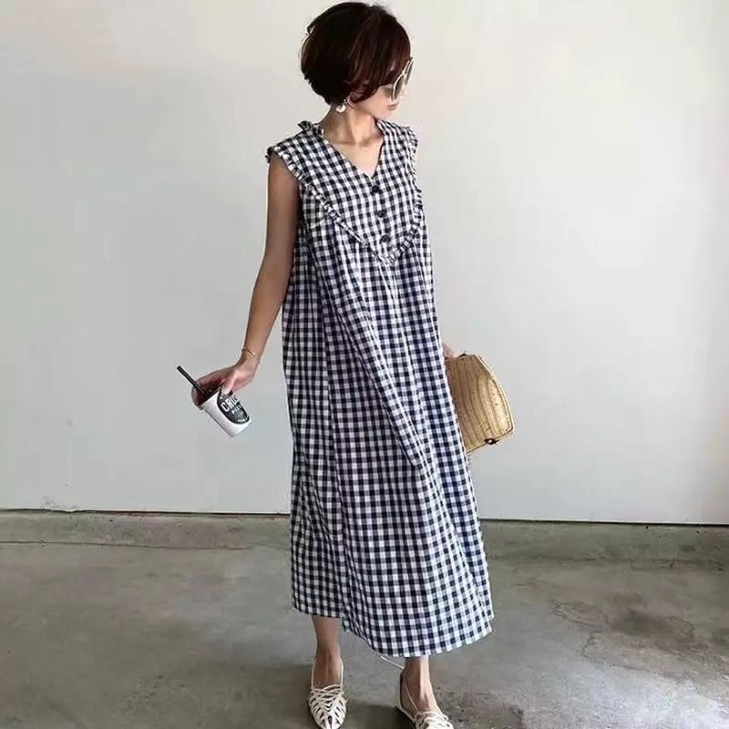 2color】ギンガムチェックノースリーブワンピース | jbgcompany