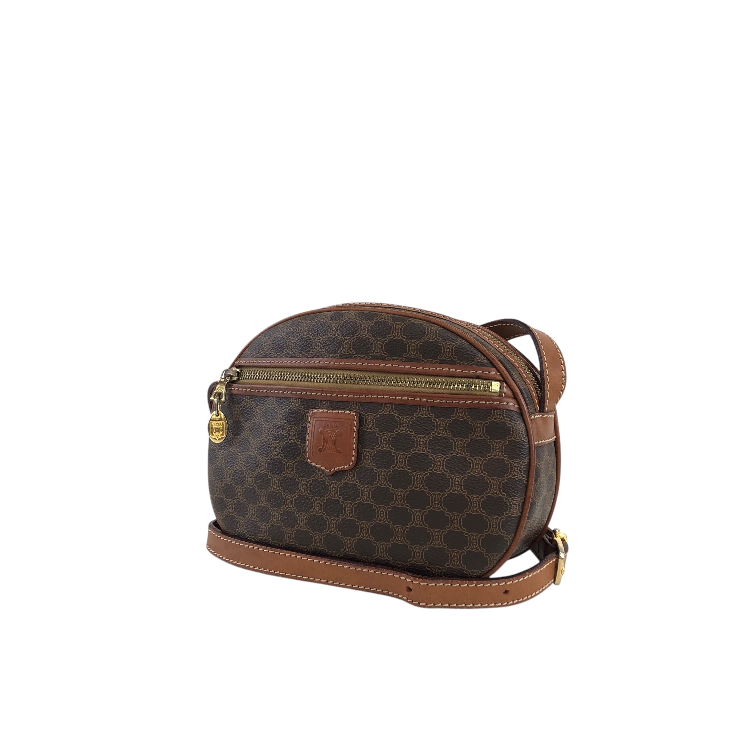 CELINE セリーヌ マカダム ショルダーバッグ ブラウン ブラゾン型押し