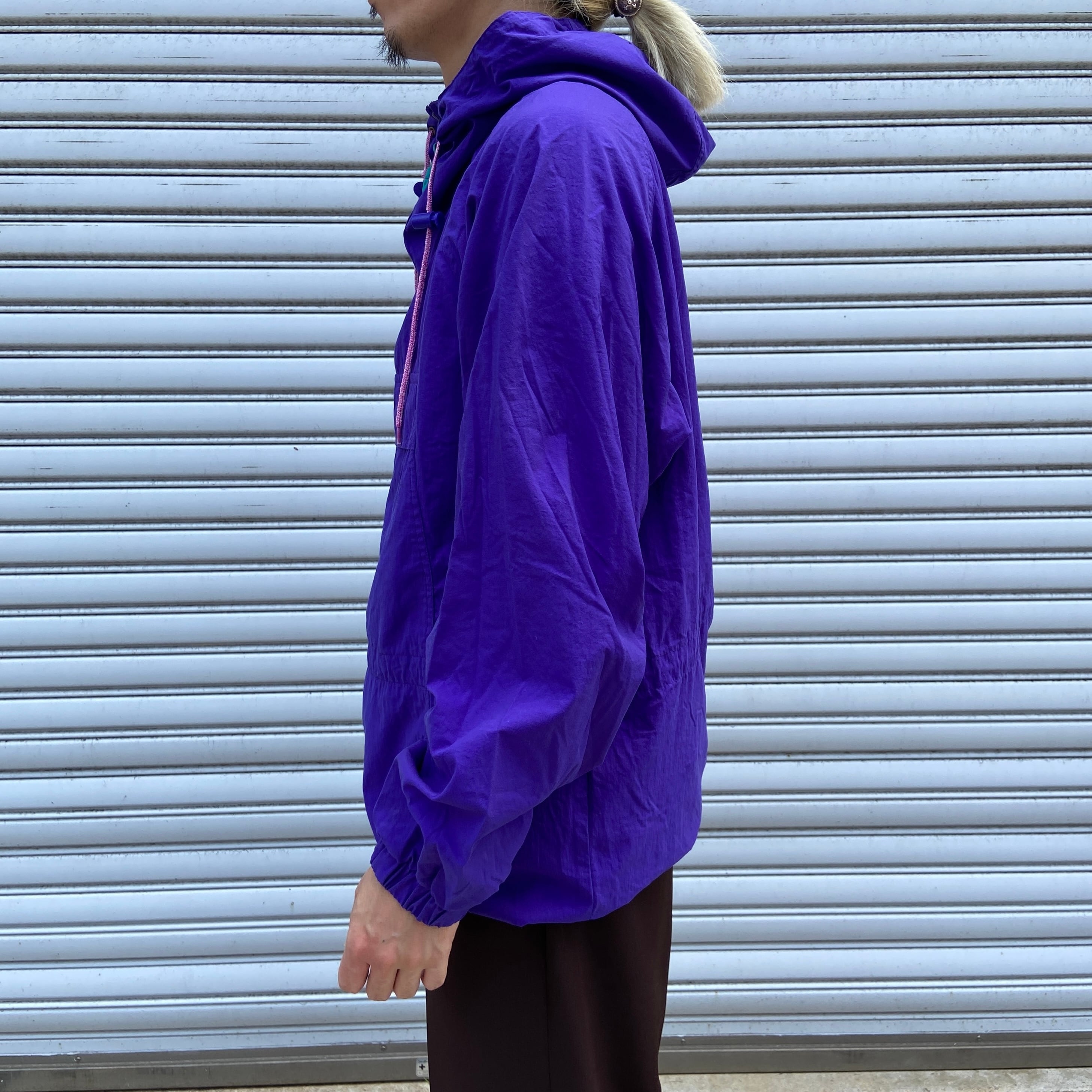 80s エディーバウアー アノラックパーカー ナイロン 黒タグ パープル M