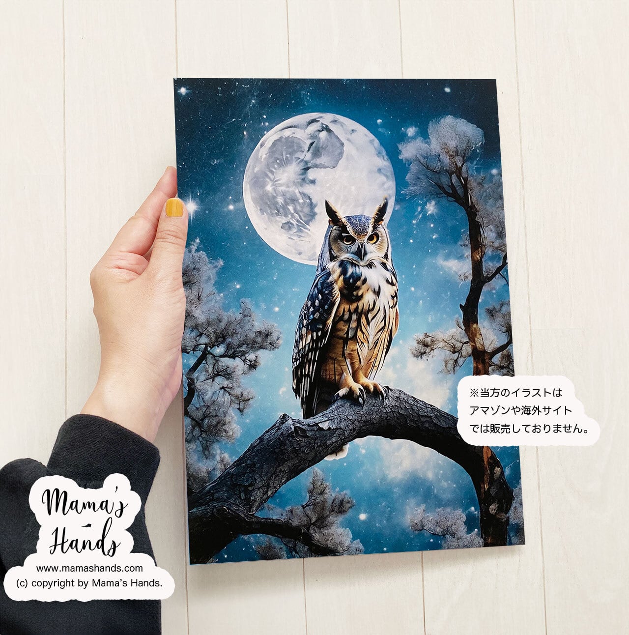 フクロウと月夜》☘️A4 ポスター 神秘的 夜空 星空 宇宙 イラスト