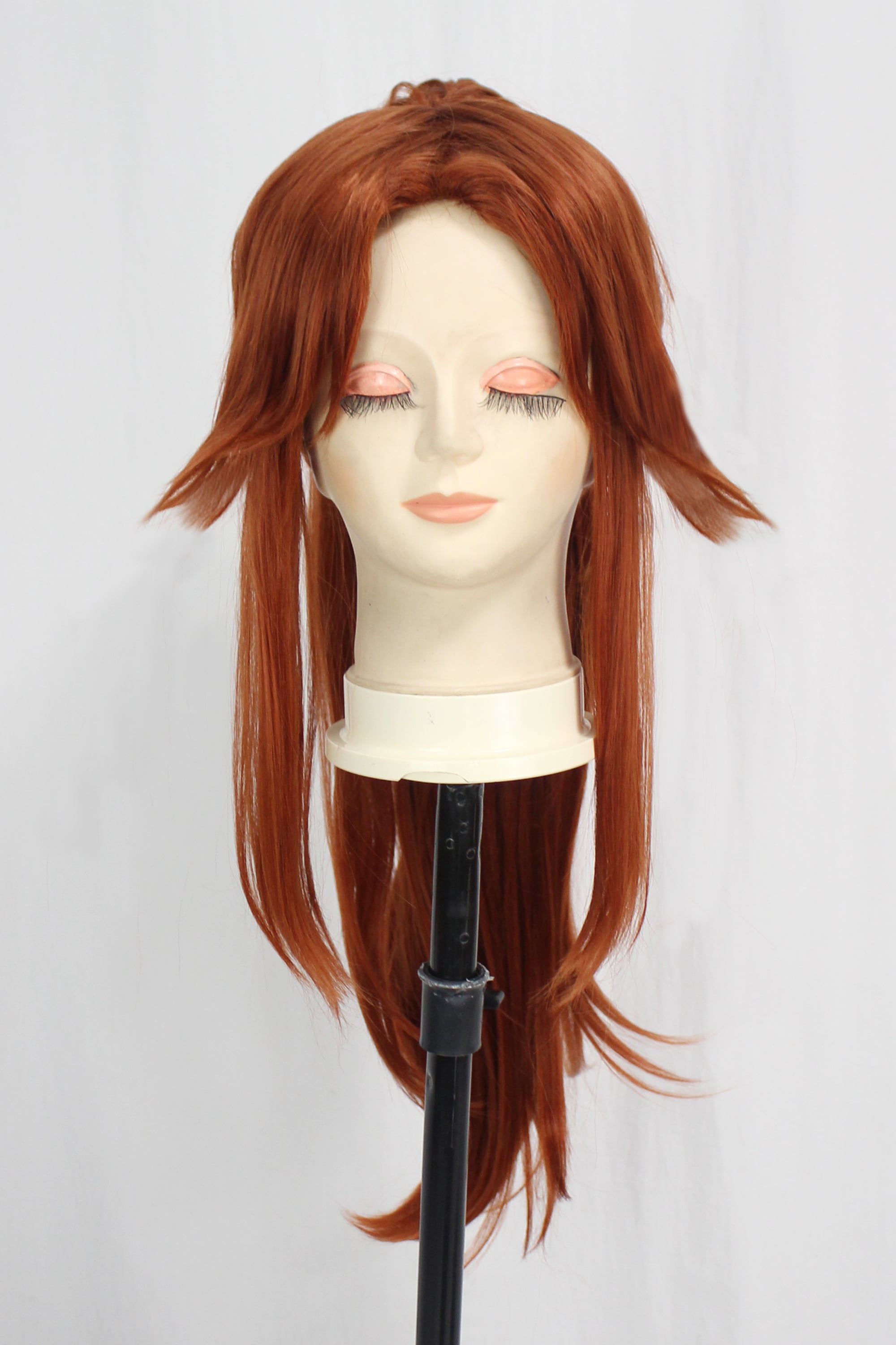 コスプレ耐熱ウィッグ レッドブラウン 前髪立ち上げ センター分け