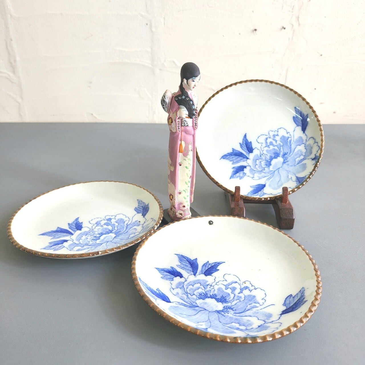 明治後期から昭和初期 印判いげ皿 牡丹文様 3枚 | アンティーク雑貨