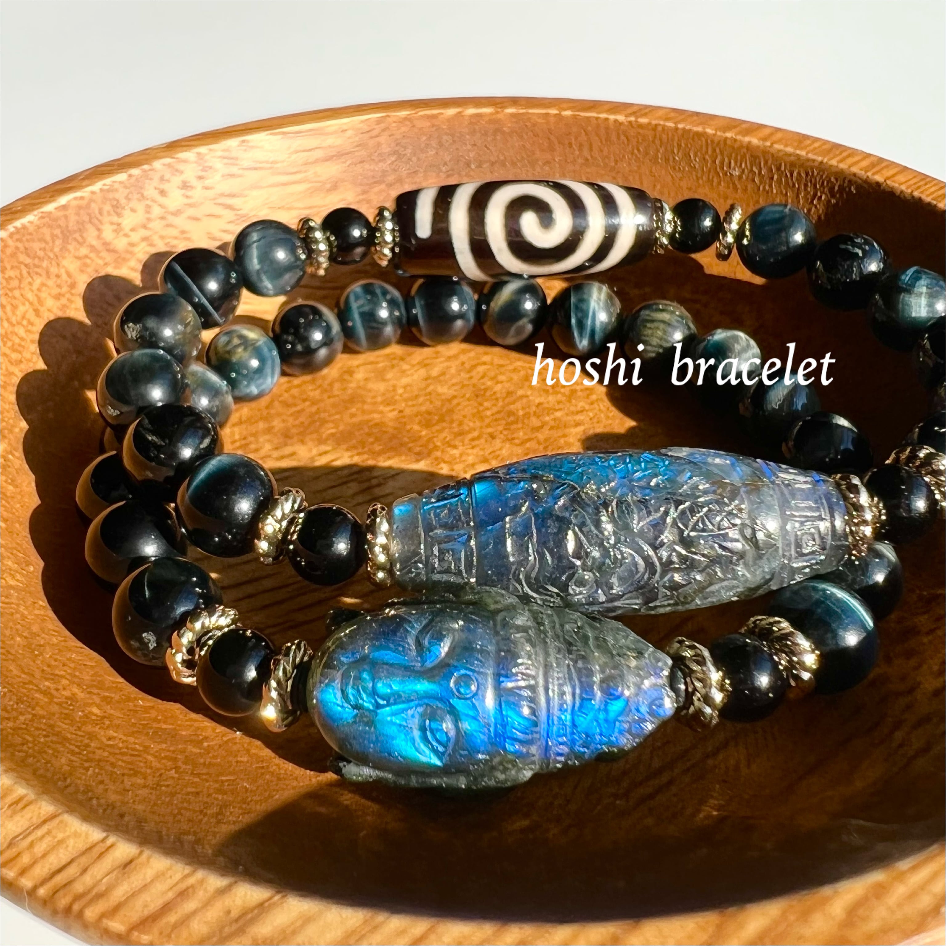 ラブラドライト 観音 龍 彫刻 龍鈎天珠 ブルータイガーアイ 天然石