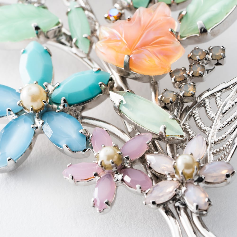 アクセサリー ブローチ ラインストーン フラワー パステルカラー