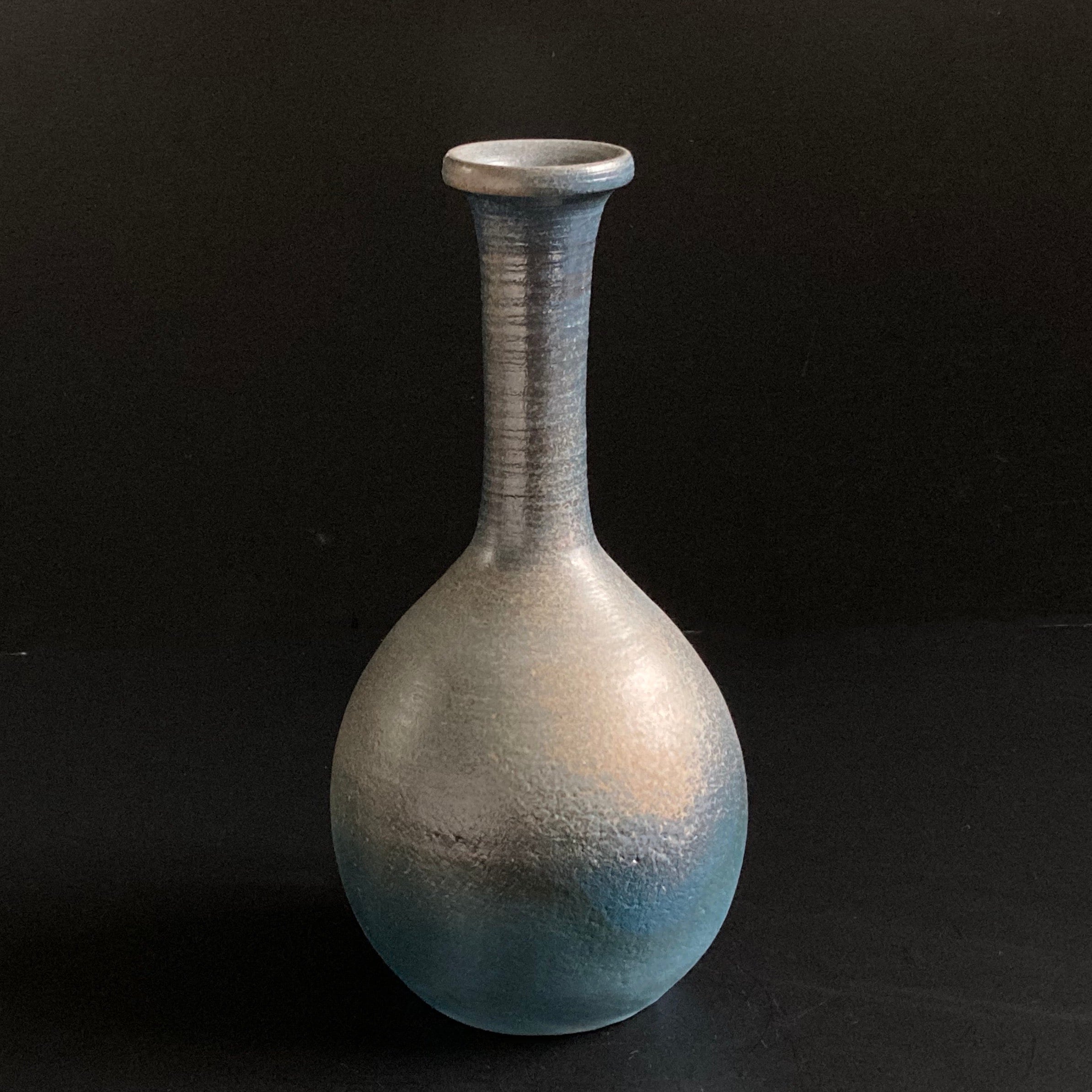 藍彩つる首一輪挿（木箱付） | 備前焼 松井浩之