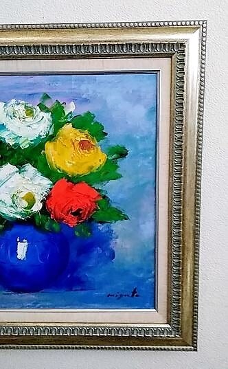 宮田将司「バラ」油彩画 額縁外寸68.5x61.0x5.0cm 内寸53.0x45