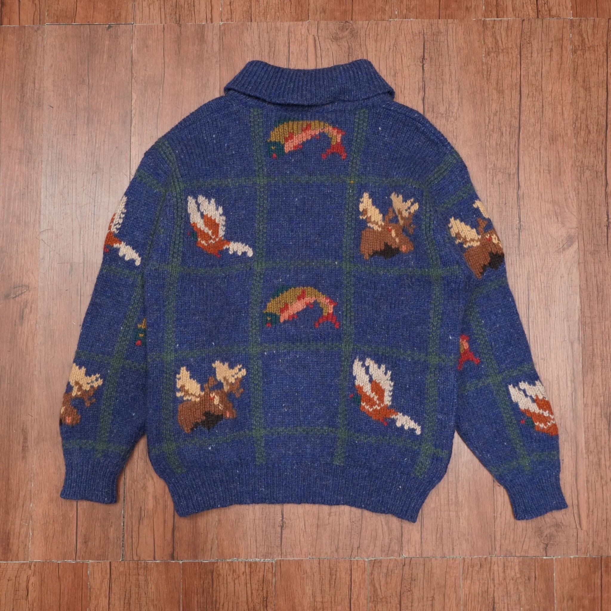 80s90s L.L.Bean ハンドニット ハーフジップ ニットセーター ウール M