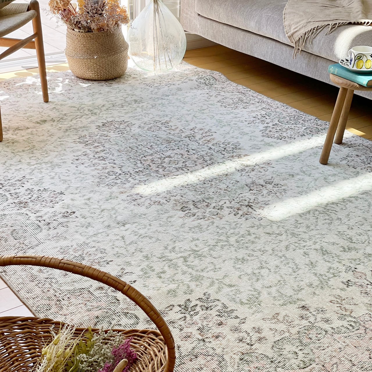 くすみオレンジ41×70 メダリオンくすみグリーントルコヴィンテージラグ