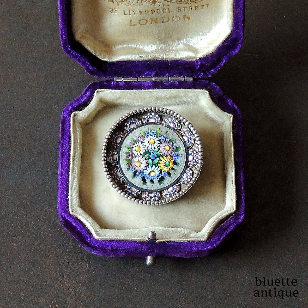 イタリアアンティーク マイクロモザイク マーガレットと勿忘草の