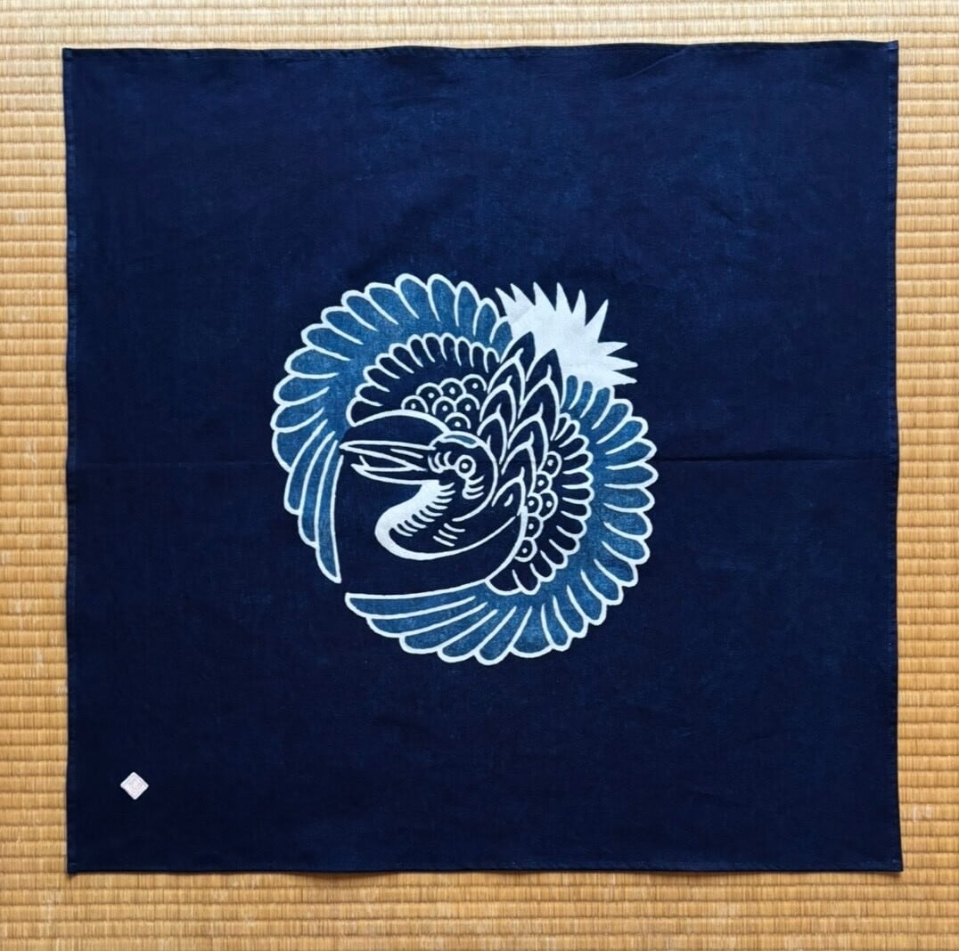 筒描藍染 風呂敷 鶴A | 長田染工場
