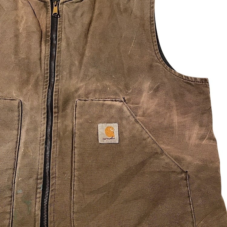 リアルフェード 90s カーハート ダックベスト 腰ゴム USA製 CHT茶系