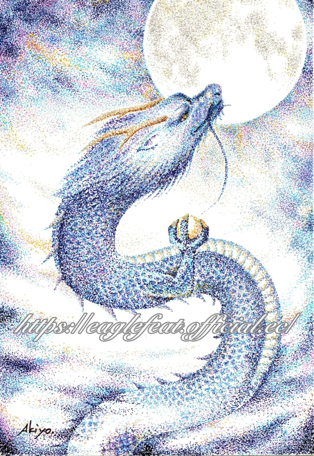 点描 月と昇龍 SMサイズ(22.7× 15.8cm）原画 | INFINITY 晃世