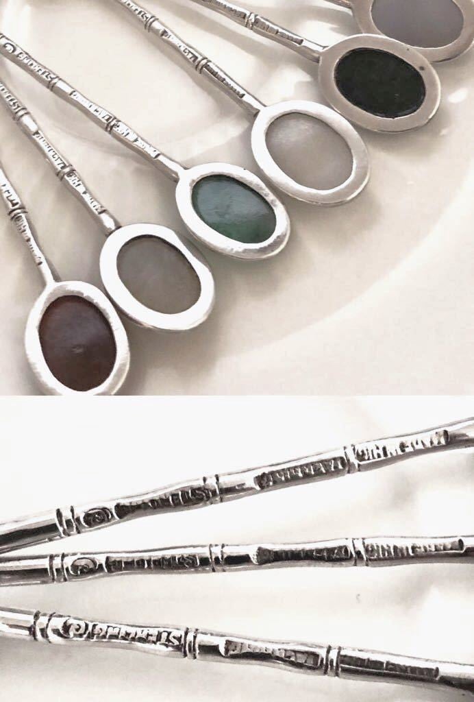 英国ビンテージ コーヒー/ティー スプーン 石付き カラフルストーン