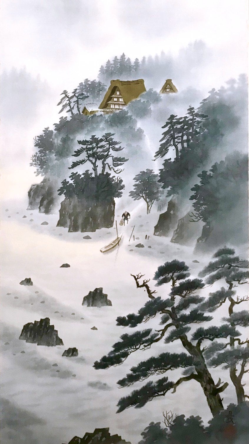 高橋晨「水墨山水」掛軸（尺五立） | 吉村唐木店 WEBSHOP