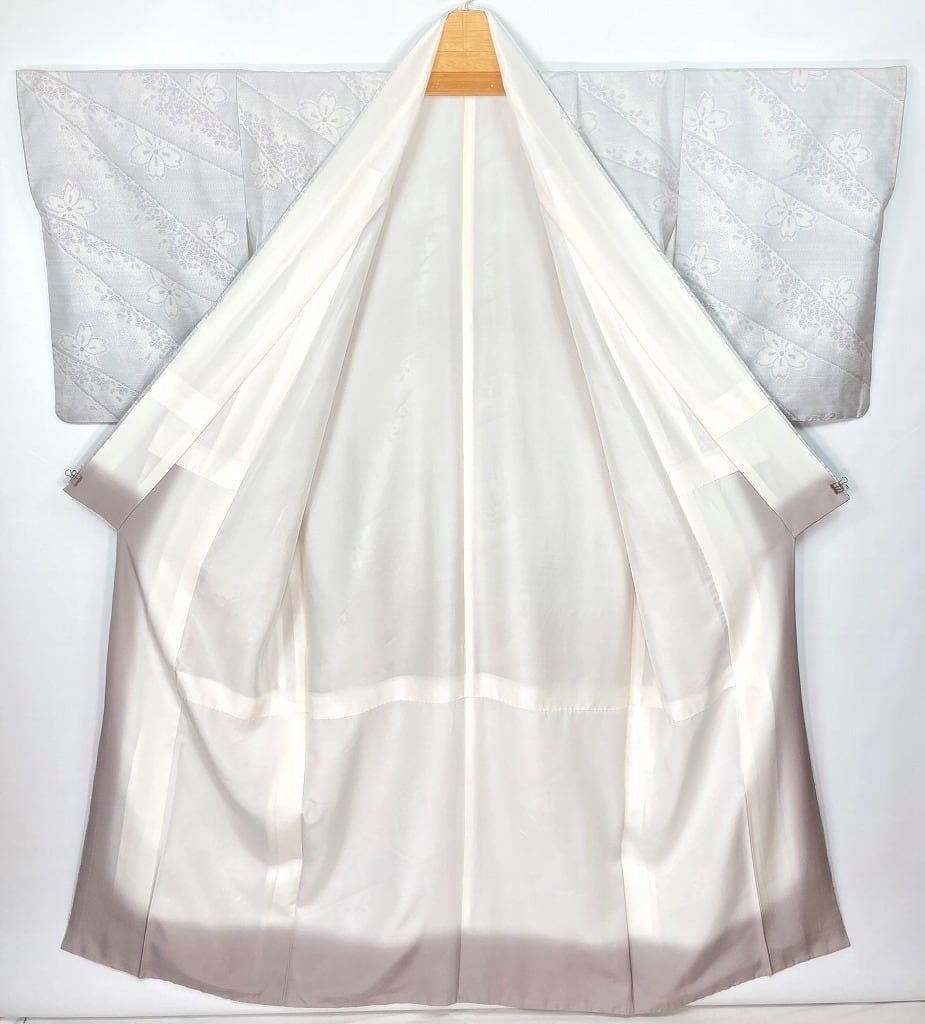 白大島 トールサイズ 本場大島紬 証紙付き 正絹 桜 小紋 白 紫