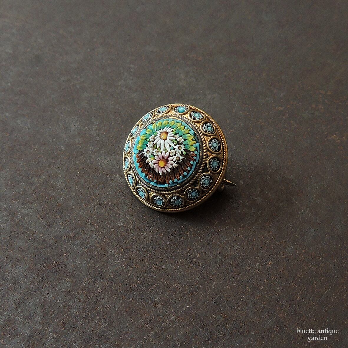 イタリアアンティーク マイクロモザイク ブローチ【マー ガレット