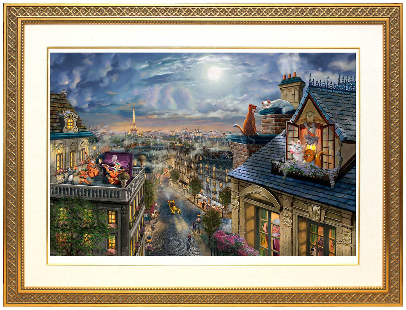 ディズニー絵画 おしゃれキャット/月下の愛 作品証明書 展示用フック付