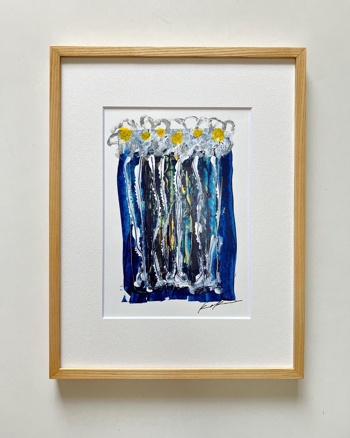 アクリル抽象画「six white marguerites」 | art unit mikka