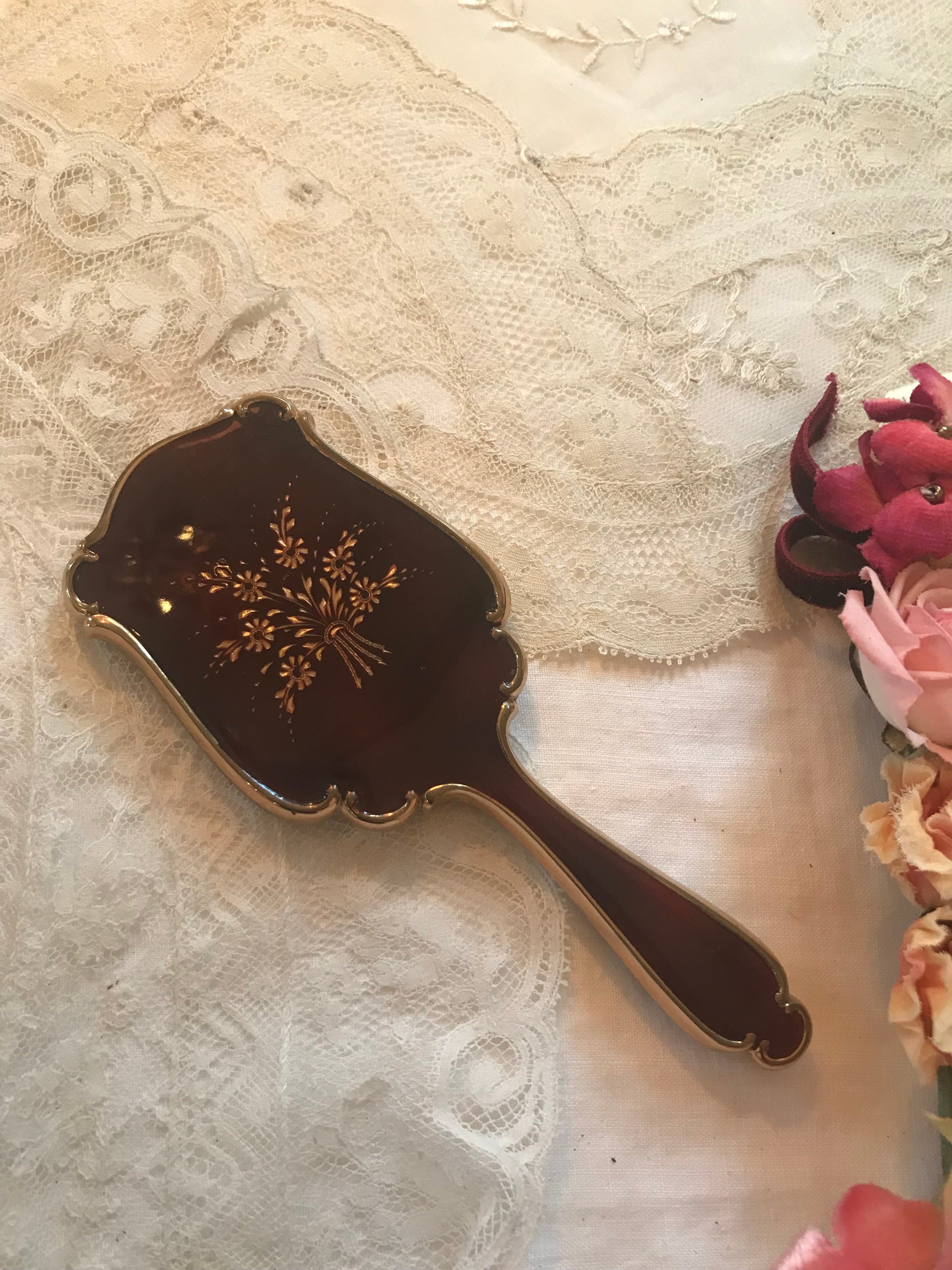 べっこう風 コンパクト付ミラー ※アンティークおしろい付 | AntiqueRose