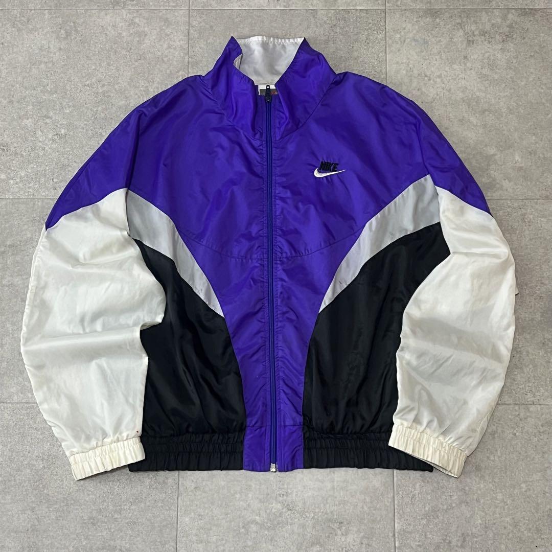 Nike ナイキ ナイロンジャケット 90s ビンテージ 薄手 パープル M 白