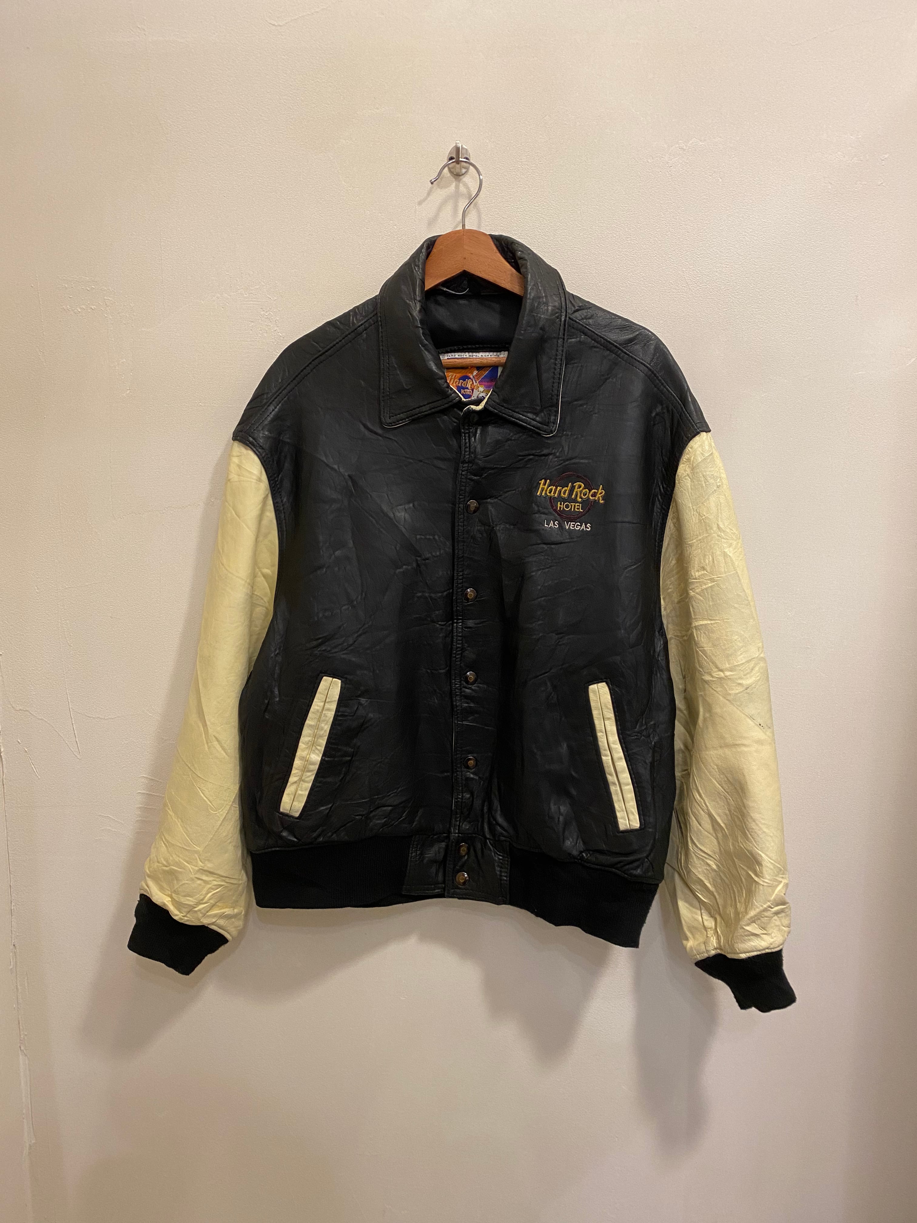 90's ハードロックホテル スタジアムジャンパー白×黒[Lサイズ] | Us design