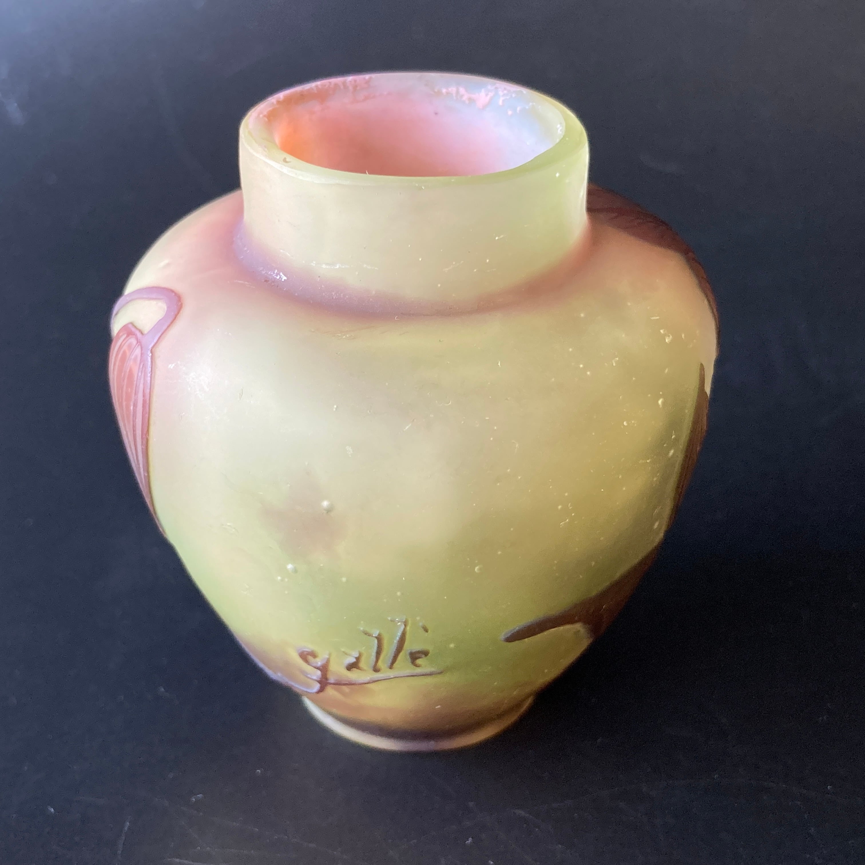 エミール ガレ クレマチス文花器 茶入 小壺 花瓶 多色多層被せガラス