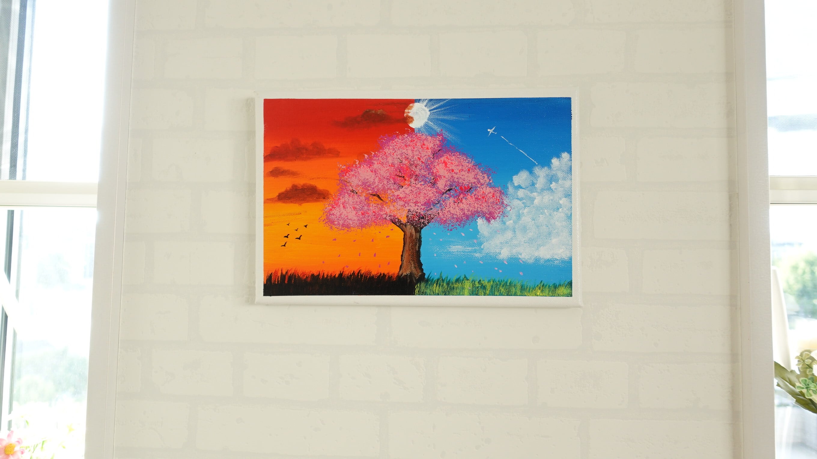 桜・2つの色【アクリル画】原画・イラスト 30×20センチ | Chopin Design