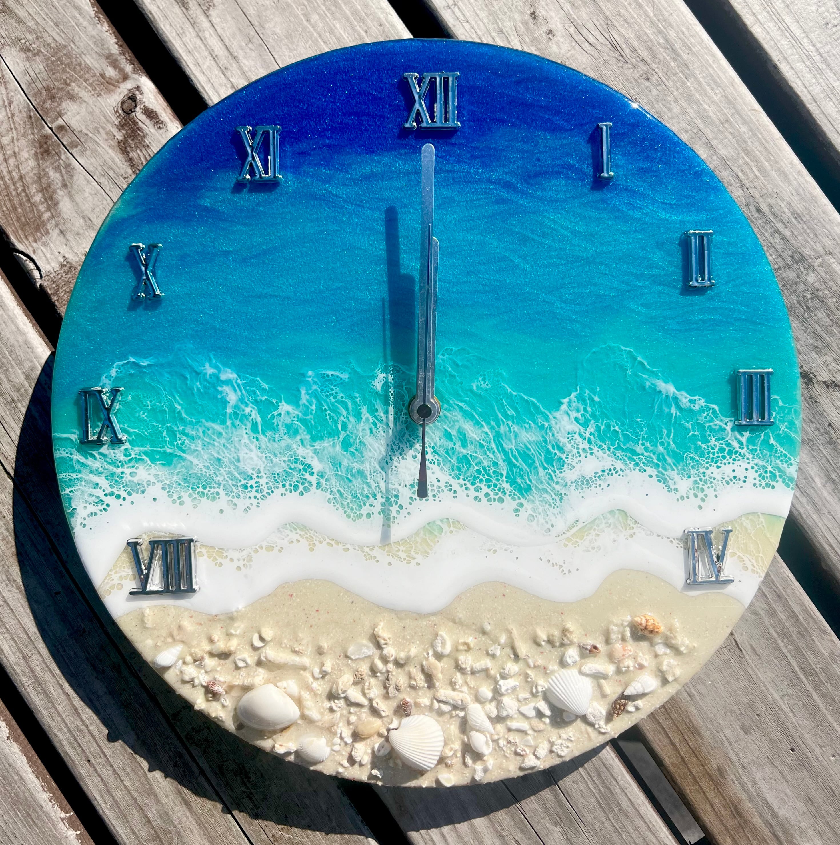 海レジンアート時計37 時間を海と〜海を日常に（ホワイトオーシャン
