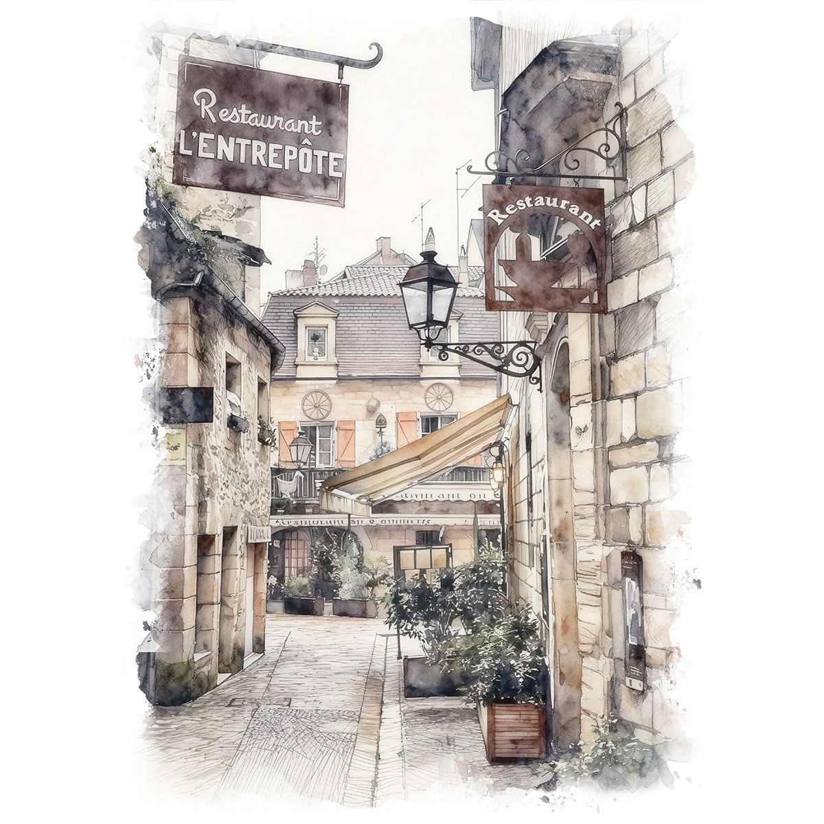 絵画 フランス 風景画(街並み) アルザス地方の古い町並み インテリア